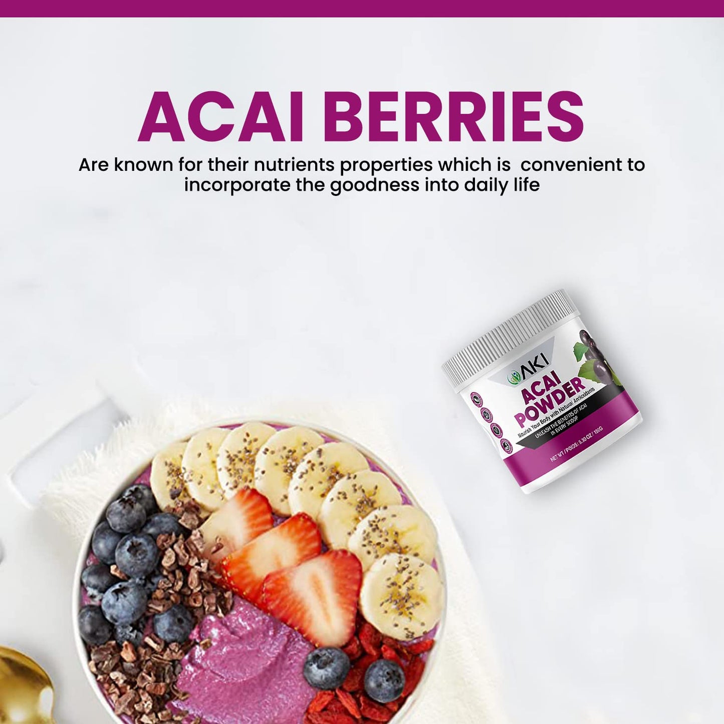 AKI Acai Powder - Non-GMO, Vegan, Gluten Free | 150g Smoothie Powder