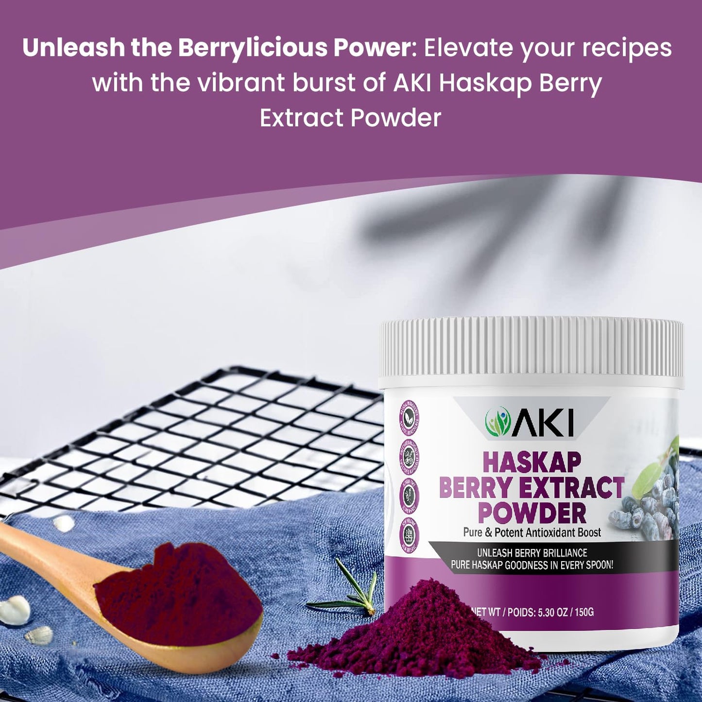 AKI Haskap Berry Extract Powder – Antioxidants, Vitamin C & Polyphenols (5.3oz/150g)