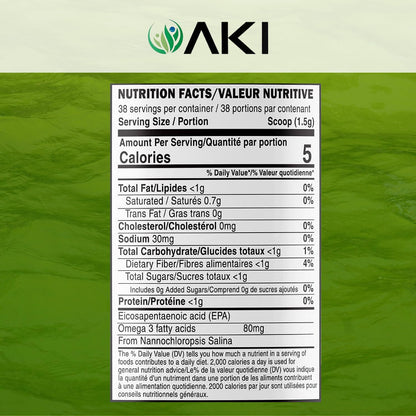 AKI Marine Phytoplankton Powder – Vegan Omega-3 EPA, Plant-Based Protein, 2oz/57g