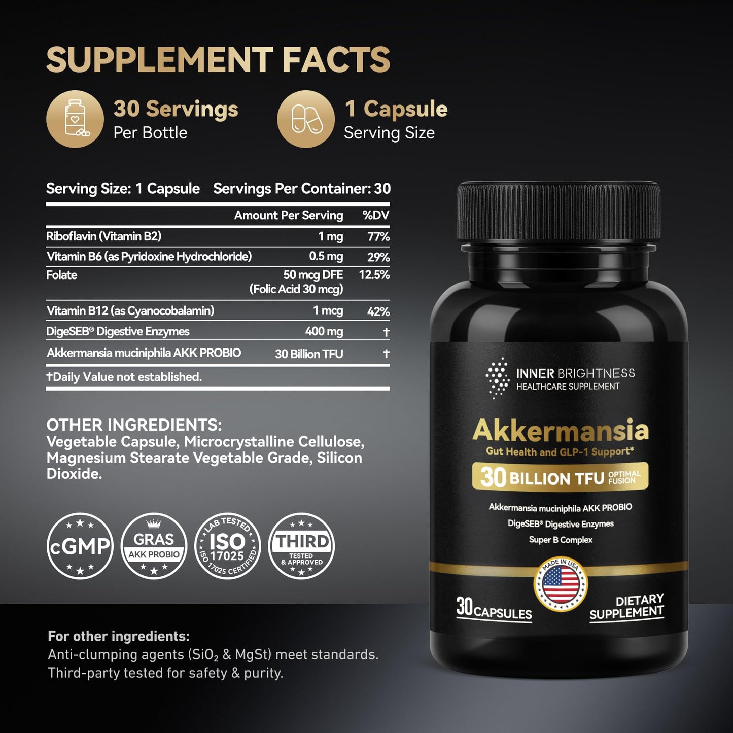 Akkermansia Probiotic – 30B TFU, GLP-1 & Digestion Support