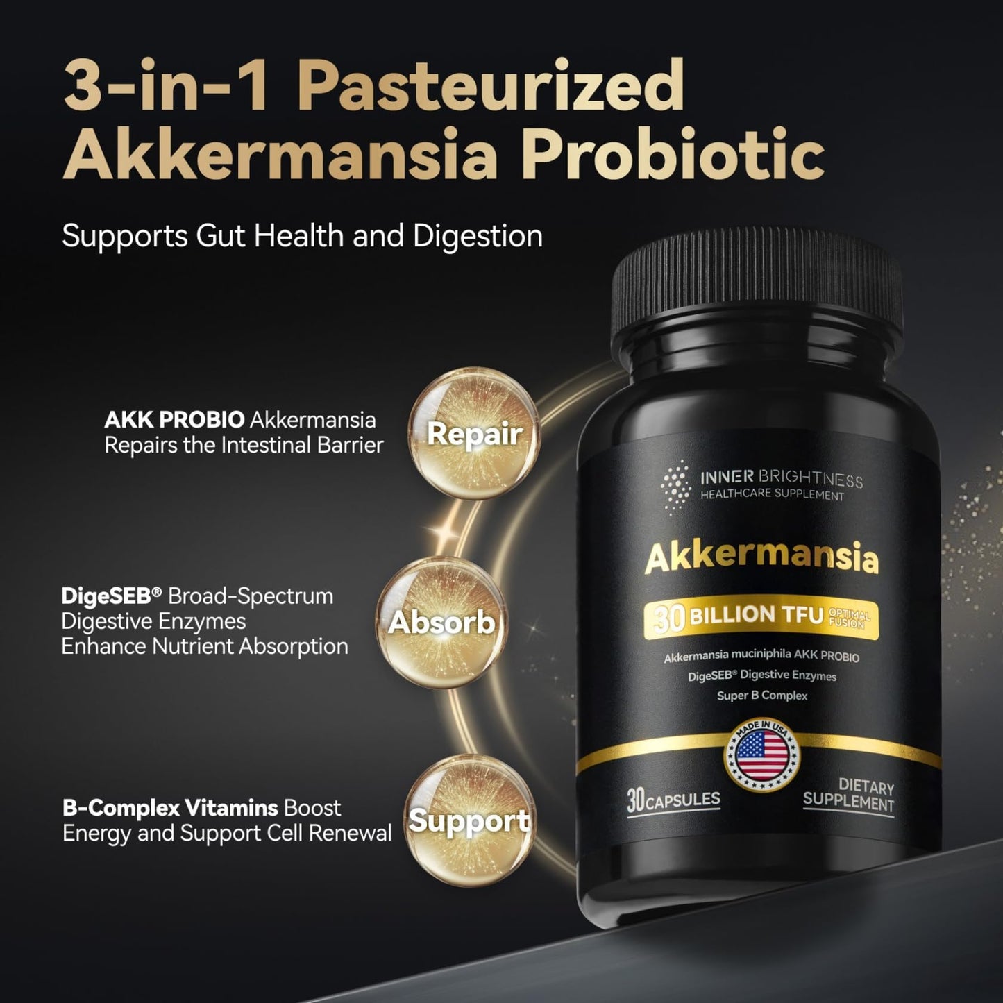 Akkermansia Probiotic – 30B TFU, GLP-1 & Digestion Support