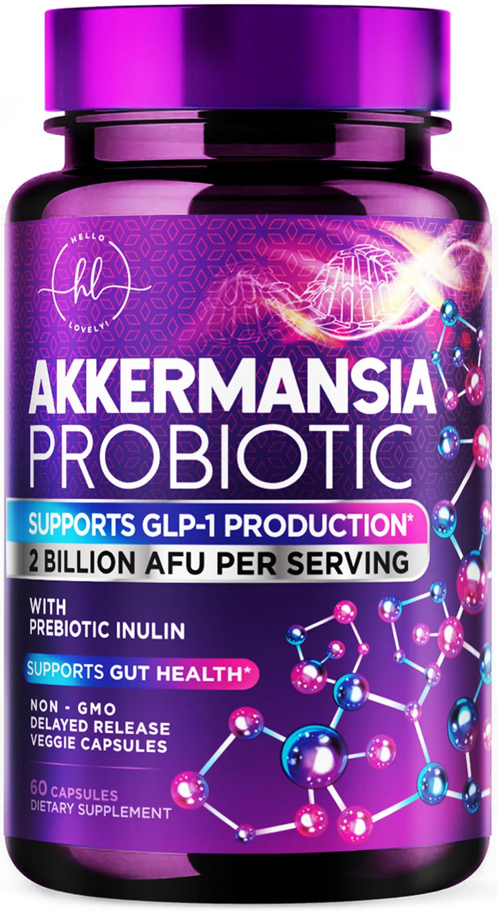 Akkermansia Probiotic 2B AFU – GLP-1 Support with Prebiotic Fiber – 60 Capsules | Made in USA