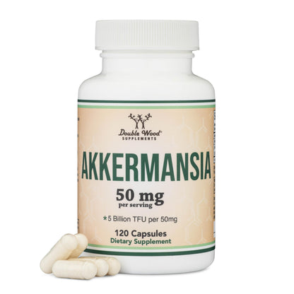 Double Wood Akkermansia Probiotic + Postbiotic – 120 Capsules, GLP-1 Boost (5B TFU/Serving)