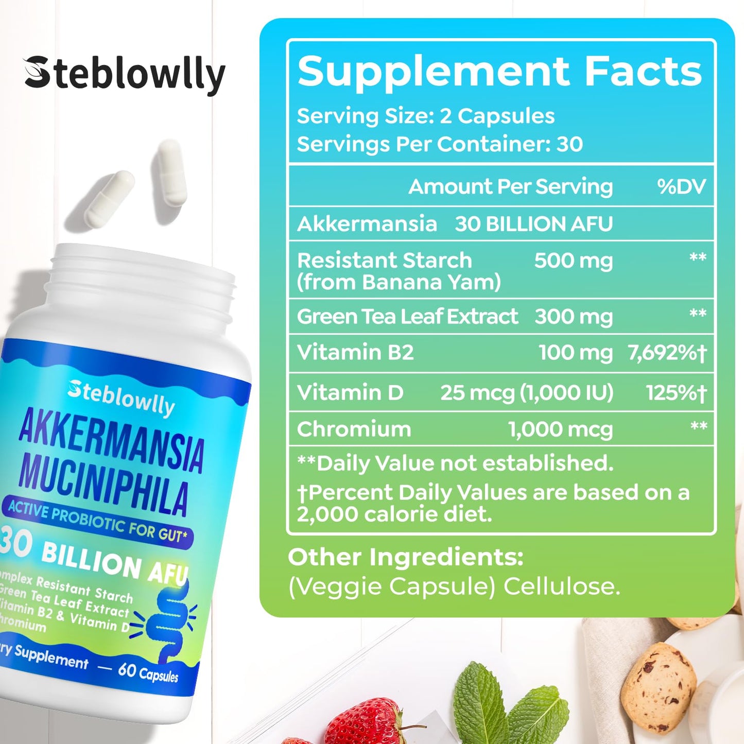 Akkermansia Probiotic with GLP-1 – 60 Capsules for Gut Health