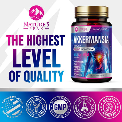 Akkermansia Probiotic Supplement - 2 Billion AFU GLP-1 with Prebiotic Fiber - 60 Capsules