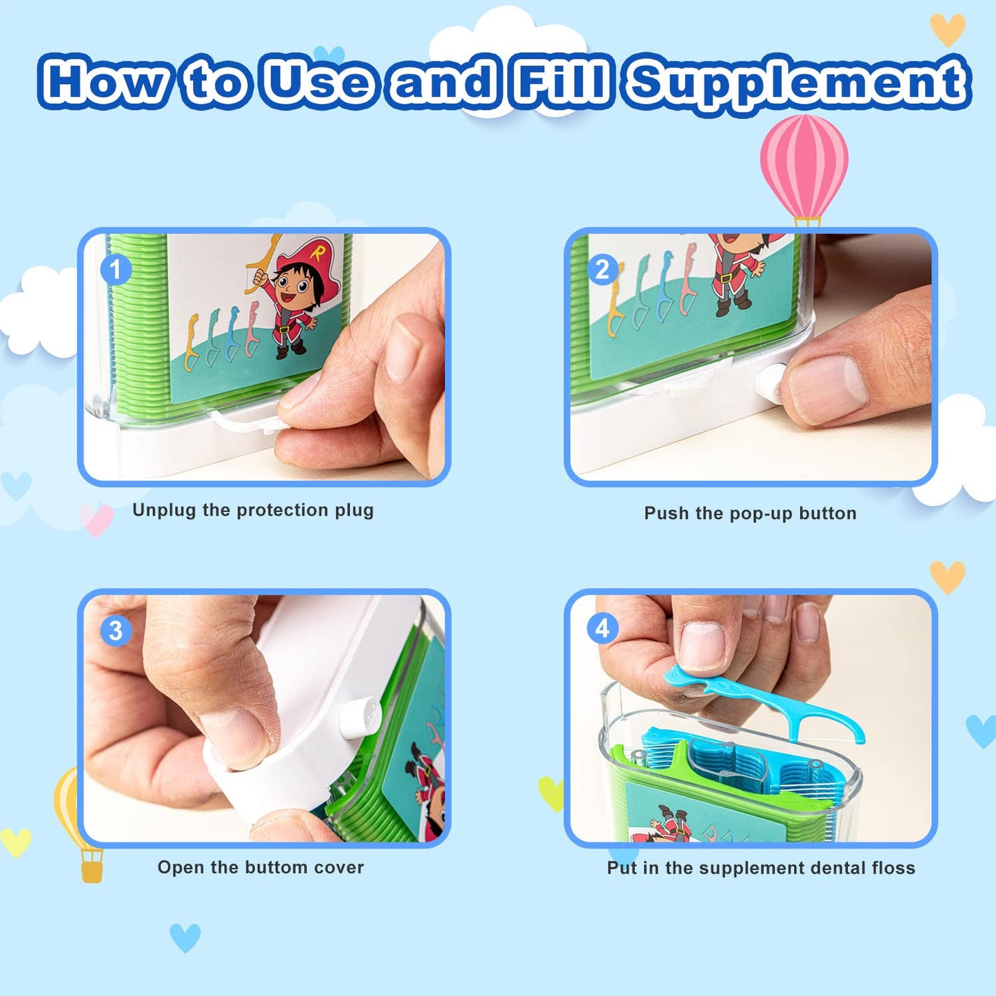 Akpgf Kids Floss Dispenser – 88 Floss Picks, Pink, Animal Design