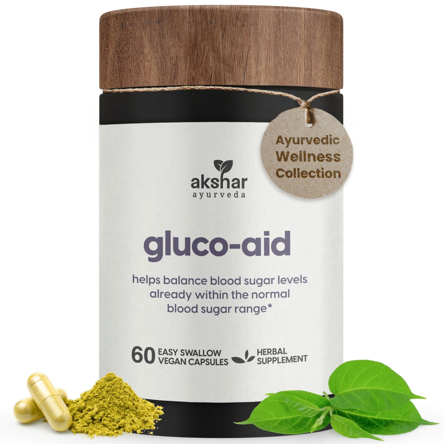 AKSHAR Ayurveda Gluco Support - Gymnema, Bitter Melon, Turmeric (60 Capsules)