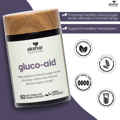 AKSHAR Ayurveda Gluco Support - Gymnema, Bitter Melon, Turmeric (60 Capsules)
