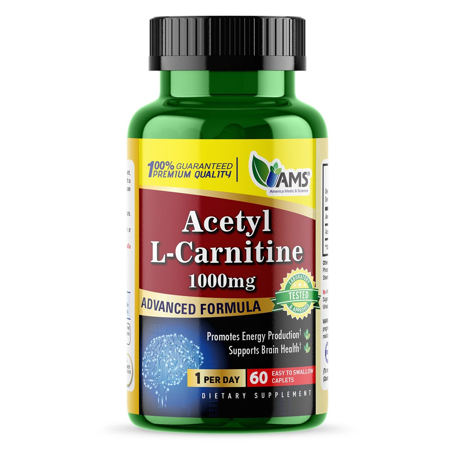 America Medic & Science Acetyl L-Carnitine 1000mg | 60 Tablets | Energy & Brain Health
