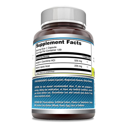 Amazing Formulas ALA/ALC 750 mg Capsules – Non-GMO, Gluten-Free, Made in USA (120 Count)