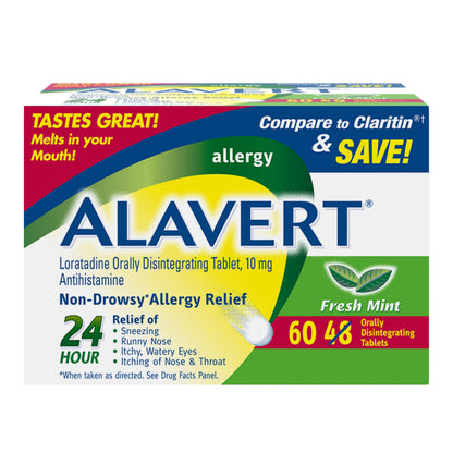 Alavert Allergy 24 Hour Relief – Mint Flavor, Non-Drowsy Loratadine 10 mg, Orally Disintegrating Tablets, 60 Count