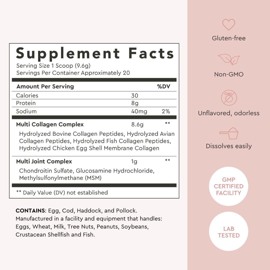 Alaya Multi Collagen Powder – Supports Hair, Skin, Nails & Bone Health | 5 Types Collagen Peptides (20 Servings)