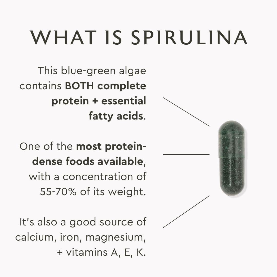 Alaya Naturals Pure Spirulina Capsules – Earthrise Spirulina, Non-GMO & Vegan, 500 mg, 90 Caps