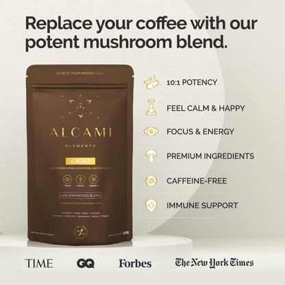alcami elements: Cacao Mushroom Coffee 10X Concentrated Extract with Lion's Mane, Reishi & Cordyceps — 30 Servings