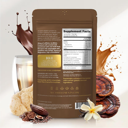 alcami elements: Cacao Mushroom Coffee 10X Concentrated Extract with Lion's Mane, Reishi & Cordyceps — 30 Servings