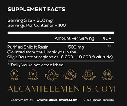 Alcami Premium Himalayan Shilajit Resin – High Potency 50g (100 Servings)