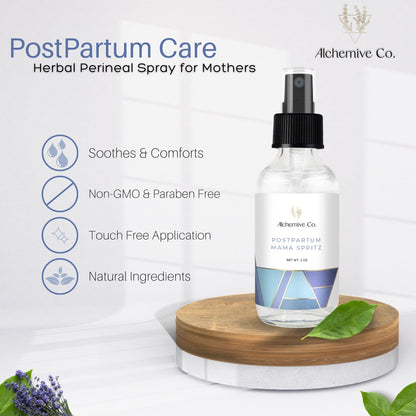 Alchemive Co. Mama Spritz Postpartum Perineal Spray | Cooling Witch Hazel Blend with Organic Essential Oils – 2 oz