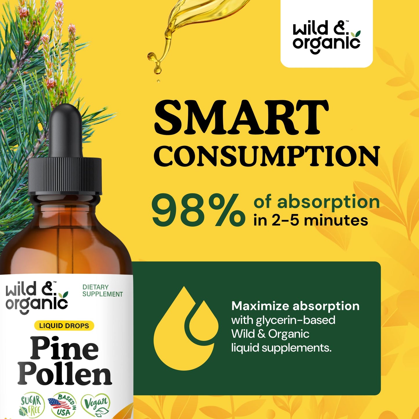 Wild & Organic Pine Pollen Tincture – Vegan, Alcohol-Free, 4 oz