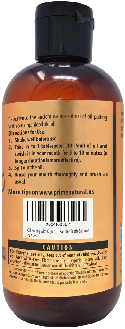 Prime Natural Oil Pulling with Organic Coconut & Cinnamon Bark Oil 8oz – Alcohol-Free Mouthwash for Fresh Breath & Whiter Teeth