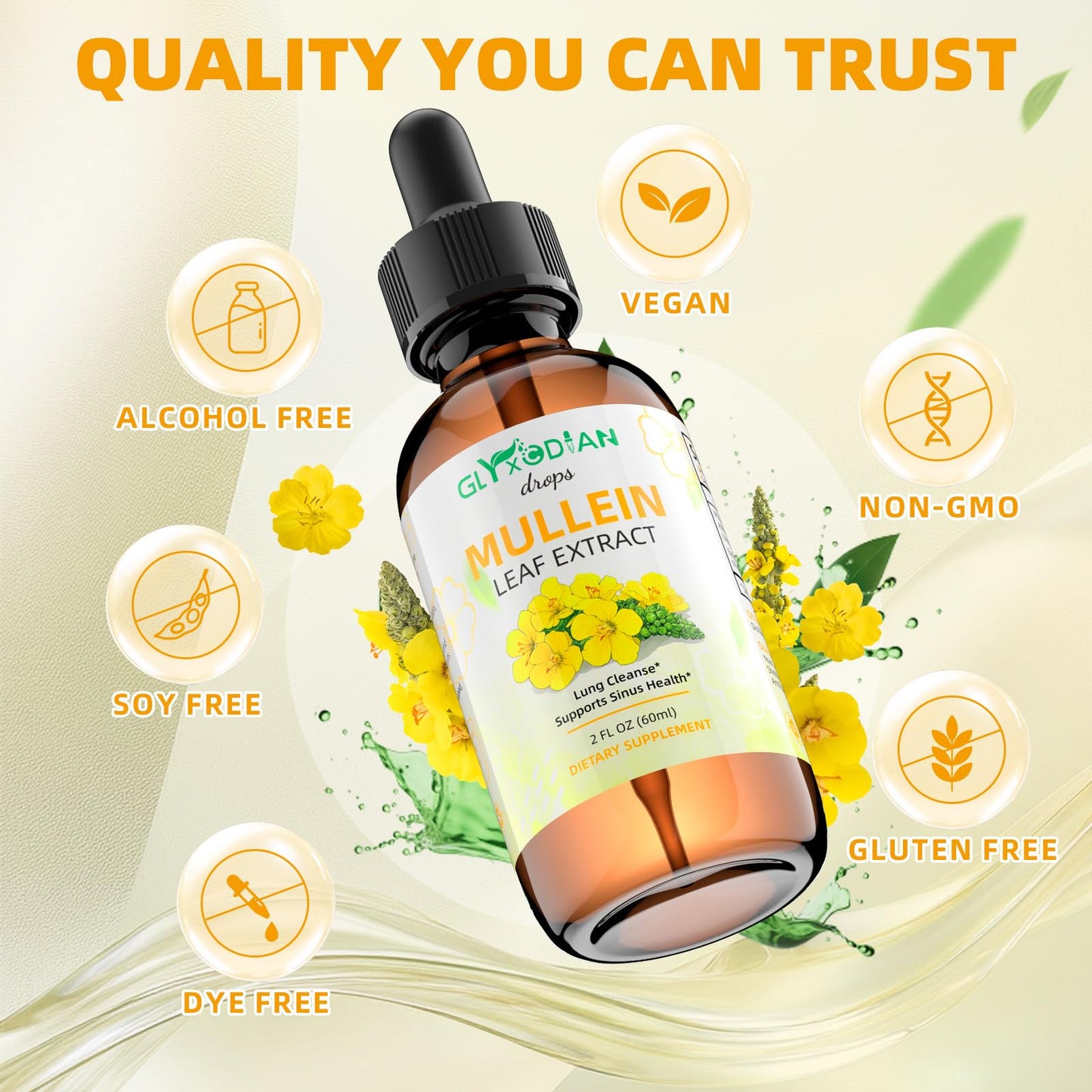 Mullein Leaf Extract Drops for Lungs – High Strength 1200mg Alcohol-Free Liquid Mullein | Lung Cleanse & Immune Support | Vegan & Non-GMO (60-Day Supply)