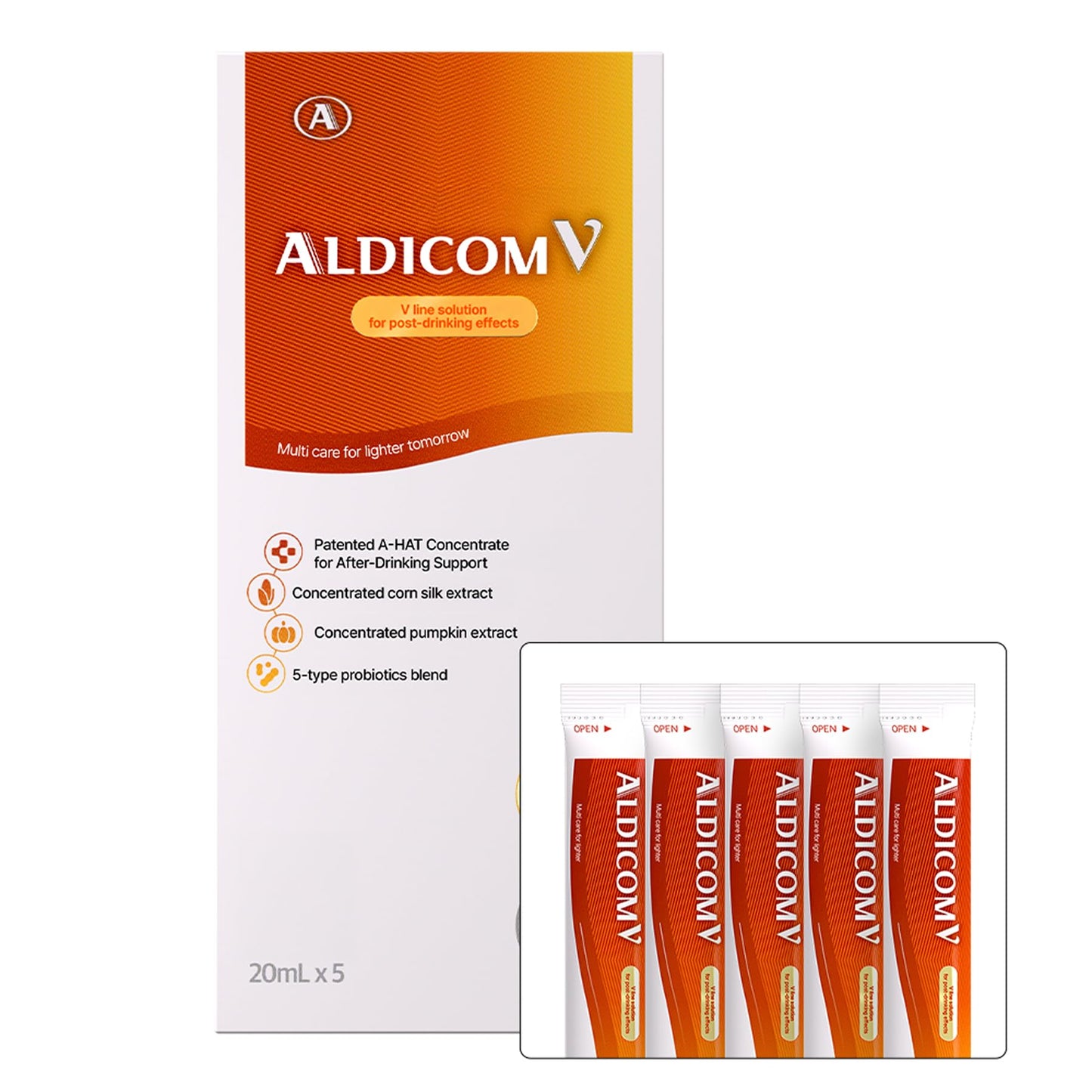 ALDICOM V | Post-Drink Recovery Sticks — Puffiness and Bloat Reduction, Travel 5-Pack
