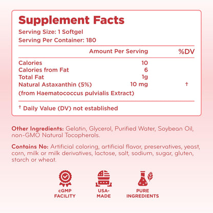 Algae Based Astaxanthin 10mg – Rapid Release, Non-GMO | 6-Month Supply