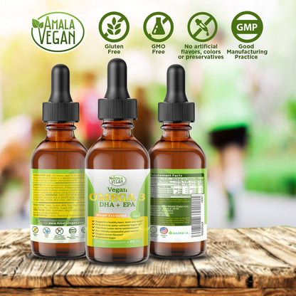 Potent & Organic Vegan Omega-3 Liquid Supplement – Algae DHA/EPA