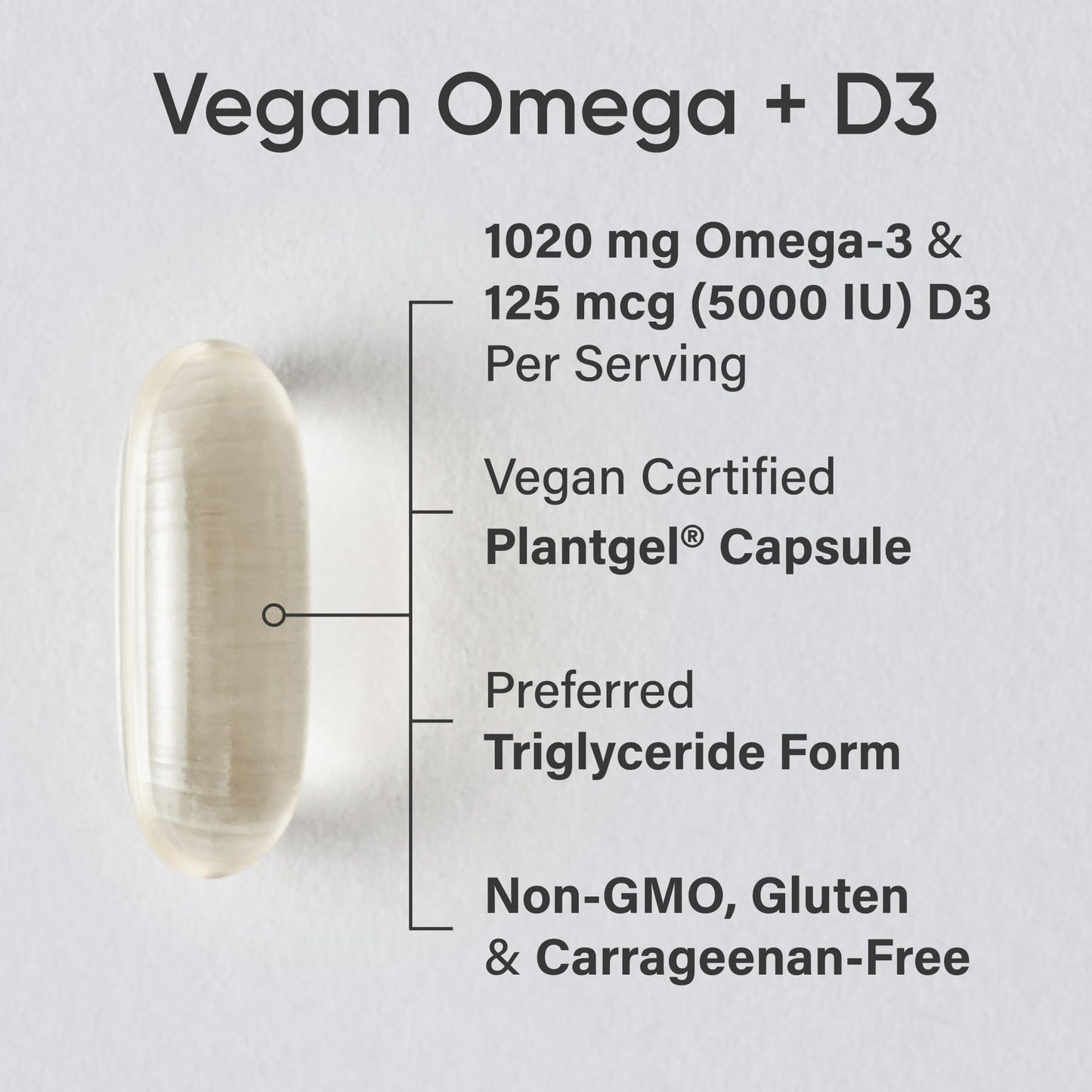 Sports Research Vegan Omega-3 + Vitamin D3 Softgels – 1020mg Omega-3, 5000 IU D3 (60 Veggie Softgels)