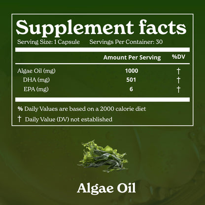 Better Alt Vegan Omega-3 Softgel Capsules | Algae Oil (1000 mg) | 501 mg DHA | 6 mg EPA | Helps Promote Brain Health | 1-Month Dietary Supplement