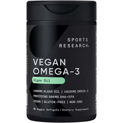 Sports Research Vegan Omega-3 Algae Oil – High DHA & EPA, 60 Softgels