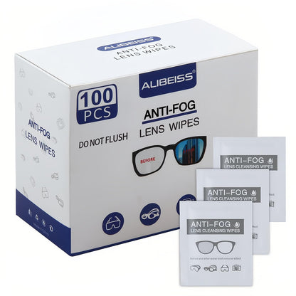 ALIBEISS Anti-Fog Lens Wipes – Pre-Moistened, 6 x 5 in, 100 Pack