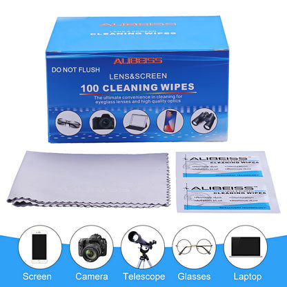 ALIBEISS Pre-Moistened Lens Wipes - Screen Cleaning Wipes for Glasses, Cameras, Tablets & Smartphones (Pack of 100)