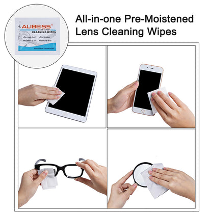 ALIBEISS Pre-Moistened Lens Wipes - Screen Cleaning Wipes for Glasses, Cameras, Tablets & Smartphones (Pack of 100)