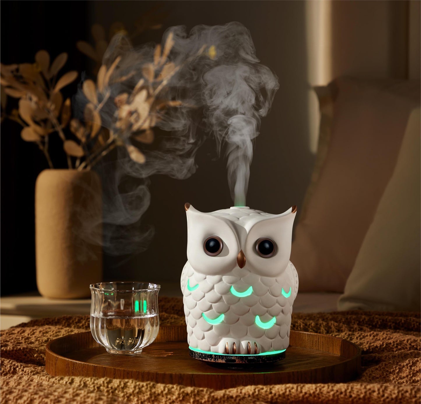 ALIEYE Owl Essential Oils Diffuser - 200ml Ceramic, Waterless Auto-Off, 7-Color LED
