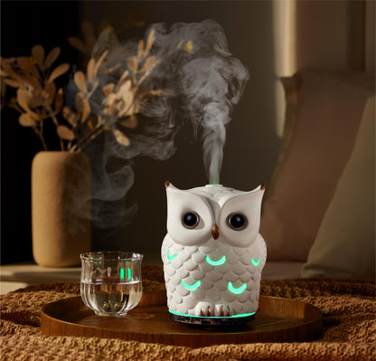ALIEYE Owl Essential Oils Diffuser - 200ml Ceramic, Waterless Auto-Off, 7-Color LED