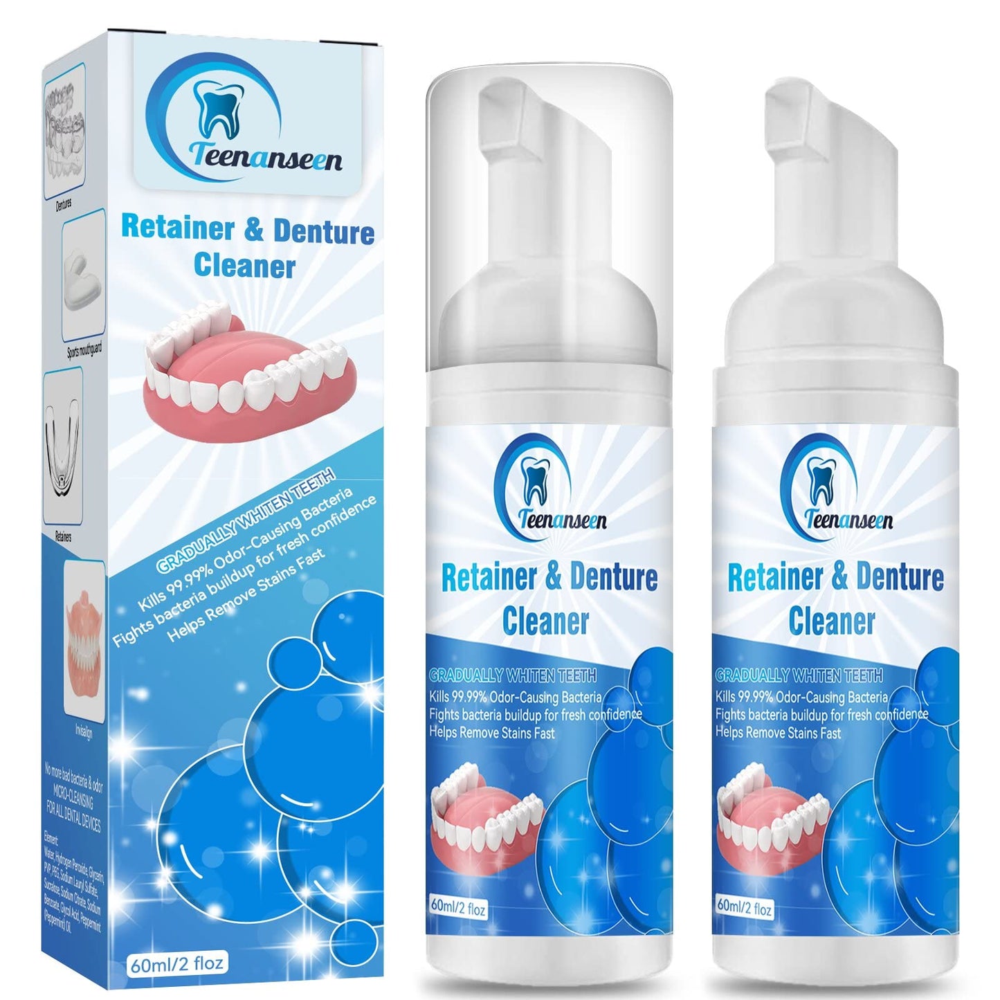 Aligner Cleaner & Denture Cleaner Foam – 2 Pack Whitener for Mouth Guards