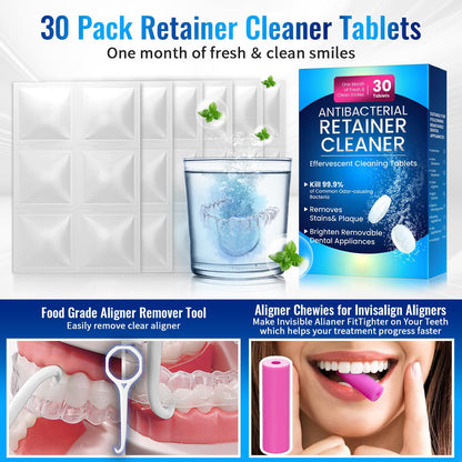 Retainer Cleaner Tablets for Invisalign – Sulphate-Free Effervescent Cleaner with Aligner Tools