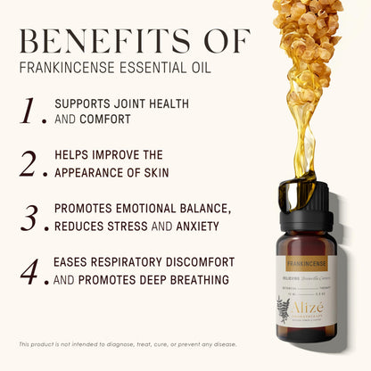 Alizé Aromatherapy Frankincense Essential Oil – 100% Pure & Natural, 10ml (0.33 fl oz)