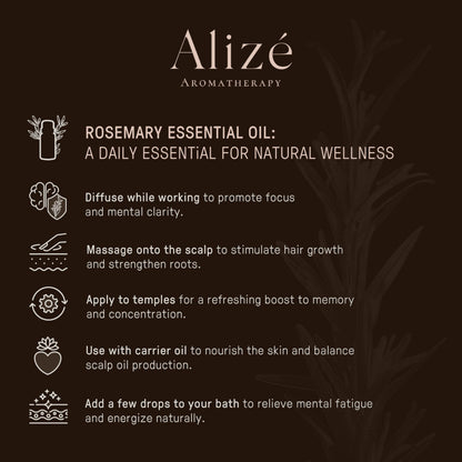 Alizé Aromatherapy Rosemary Essential Oil – USDA Organic, 10ml