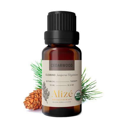 Alizé Aromatherapy Cedarwood Essential Oil – USDA Organic, 100% Natural & Pure (10ml/0.33 fl oz) for Diffusers, Tranquility