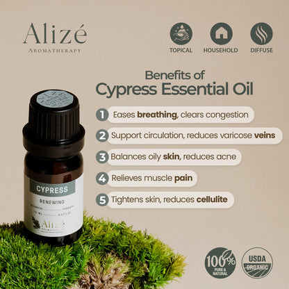 Alizé Aromatherapy Cypress Essential Oil – USDA Organic, 100% Pure, 10ml