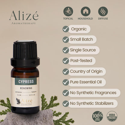Alizé Aromatherapy Cypress Essential Oil – USDA Organic, 100% Pure, 10ml
