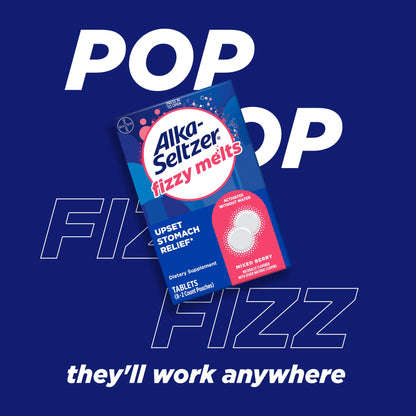 Alka-Seltzer Fizzy Melts – No-Water On-The-Go Antacid Tablets, Berry Flavor, 16ct