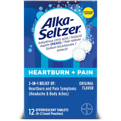 Alka-Seltzer Heartburn + Pain Relief Tablets | Fast Heartburn & Indigestion Relief, 12 Ct