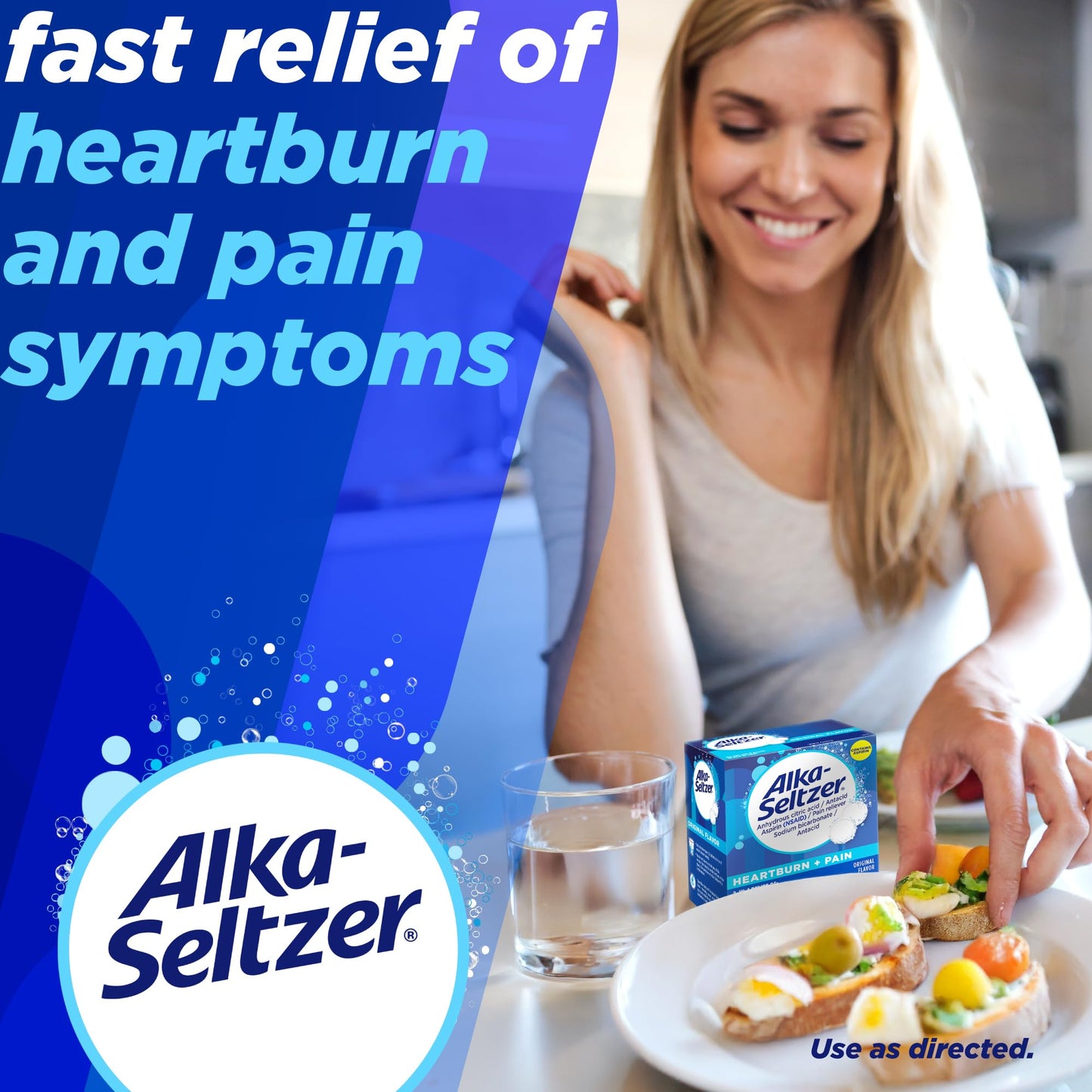 Alka-Seltzer Heartburn + Pain Relief Tablets | Fast Heartburn & Indigestion Relief, 12 Ct