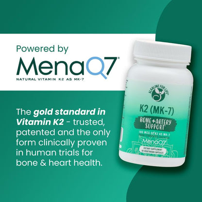 Alkaline for Life Vitamin K2 MK-7 (MenaQ7) 180 mcg | Fermented Chickpeas | One-Per-Day | 60 Day Supply | Supports Bone & Heart Health | Easy to Swallow