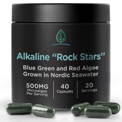 Alkaline Rock Stars Blue Green & Red Algae 500mg | Phytoplankton + Astaxanthin | 30 Day Supply (40 Capsules)