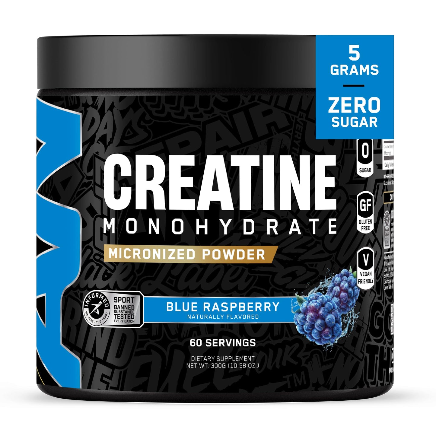 All Black Everything Creatine Monohydrate – 60 Servings (Blue Razz) – Gluten-Free & Keto Friendly