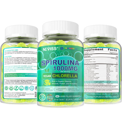 Organic Spirulina & Chlorella Gummies – Probiotic & Super Greens Supplement, 60 Count