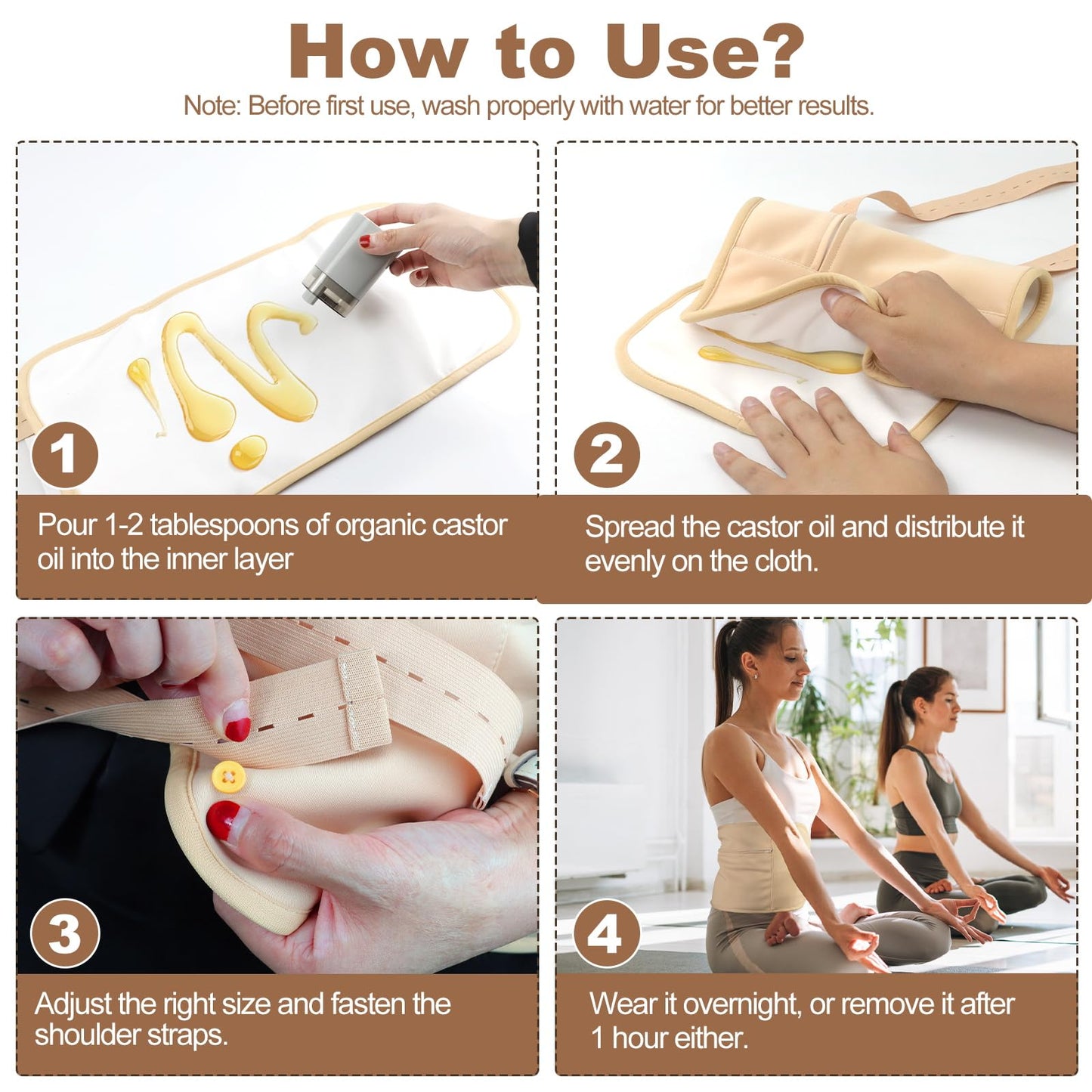 Organic Castor Oil Pack Wrap - Reusable, Adjustable & Machine-Washable